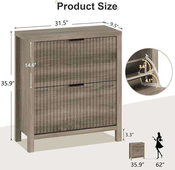 Shoe Cabinet Storage for Entryway, Fluted Shoe Cabinet - Image 2