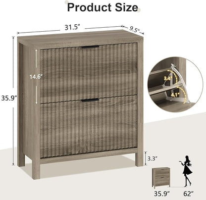 Shoe Cabinet Storage for Entryway, Fluted Shoe Cabinet - Image 2