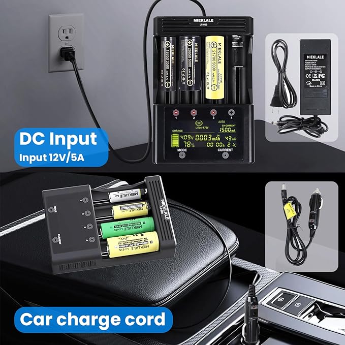 18650 Battery Charger, MIEKLALE 4-Bay 3A Fast Rechargeable Battery Charger - Image 5