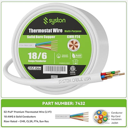 Syston 18/6 Thermostat Doorbell HVAC Heating Control Cable Wire, 100% Solid - Image 3