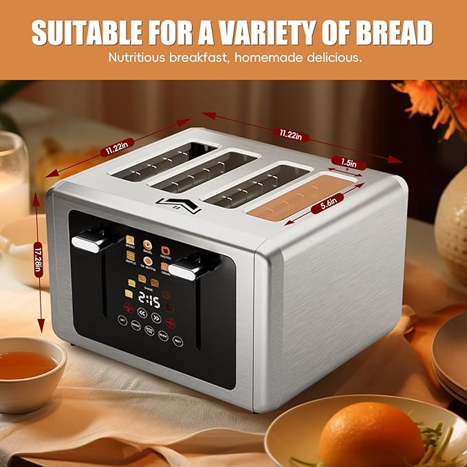 4 Slice Toaster, Touchscreen & Dual Independent Control Panel，5 Basic Functions - Image 5