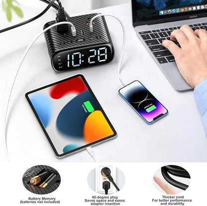 2PCS Alarm Clock with 2 USB-C, 2 USB-A Chargers Power Strip 2 Outlets - Image 6