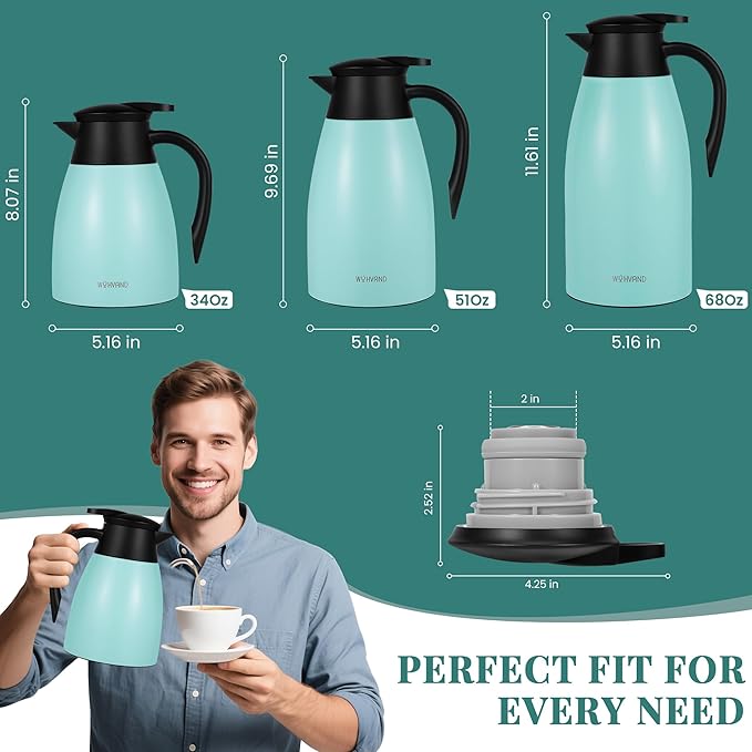 34 Oz Thermal Coffee Carafe, Stainless Steel Insulated Vacuum coffee crafts to - Image 4