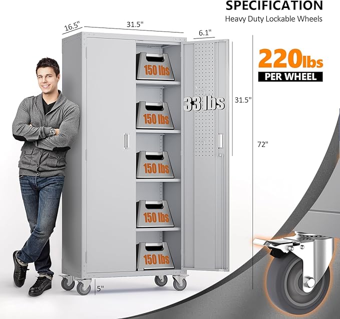 VINGLI 72'' Tall Garage Storage Cabinet, Metal Storage Cabinet - Image 3