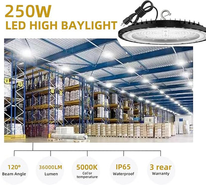 2Pack UFO LED High Bay Light 250w, 5 ft cable - Image 2
