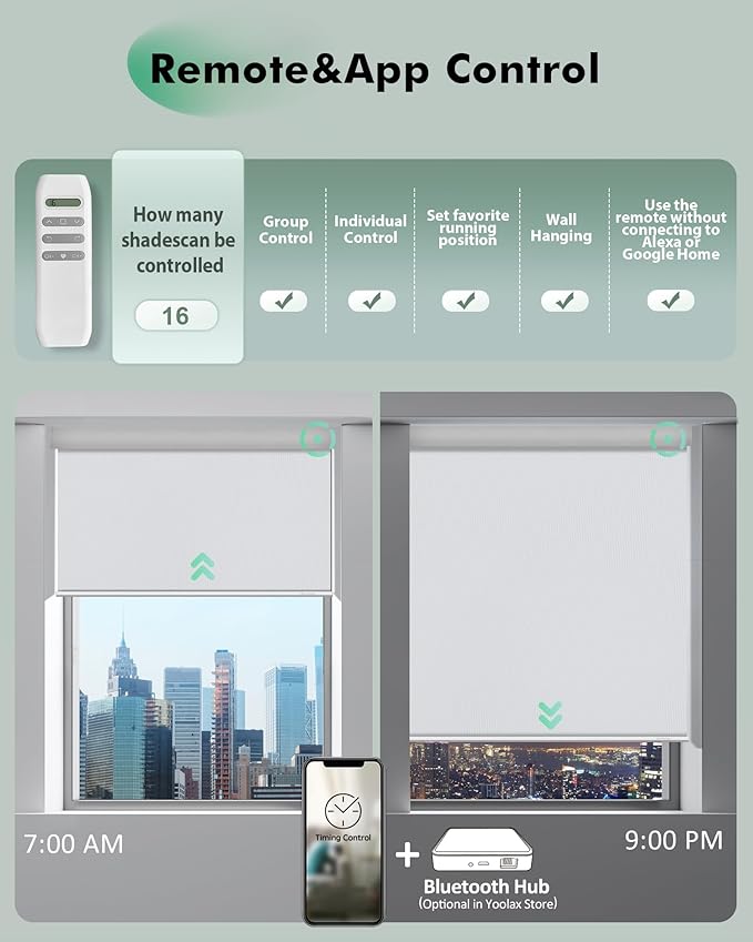 Yoolax Motorized Blinds with Remote, Automatic Roller Shades Cordless Electric - Image 4
