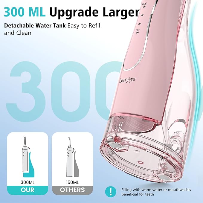 Leominor Water Flosser Pick for Teeth, 300ML Portable Oral Irrigator Upgraded - Image 2