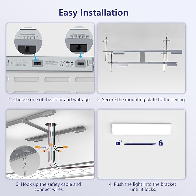 AIKVSXER 1x4 Led Flat Panel Light Surface Mount-2 Pack, 50W 5500Lm Dual - Image 5