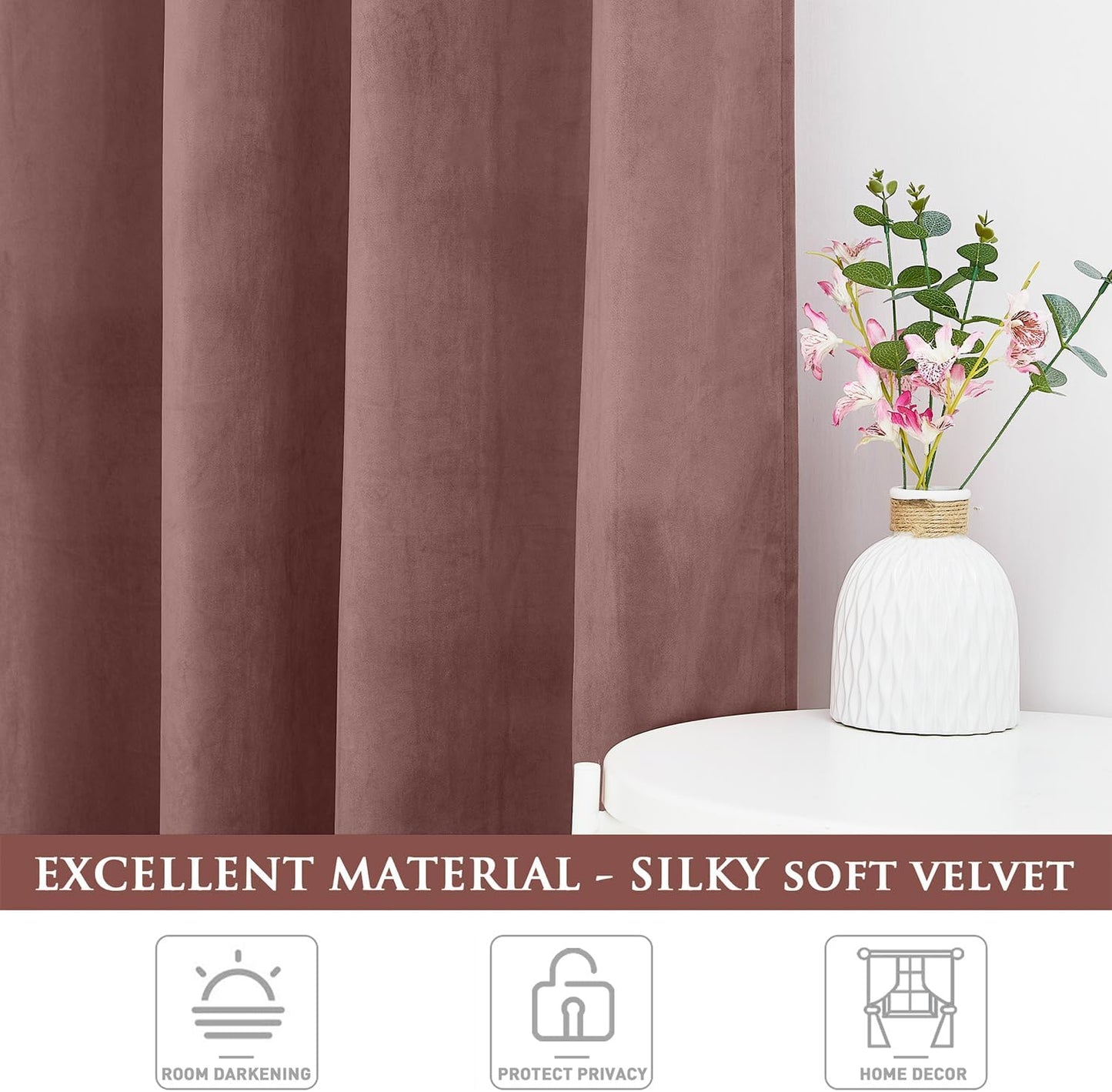 Wild Rose Pink Velvet Curtains Nursery Privacy, W52 x L94, 2 Panels | Room Darkening, Back Tab Pinch Pleat, Thermal Window Drapes, Privacy & UV Protection for Bedroom, Girls' Room, Living Room