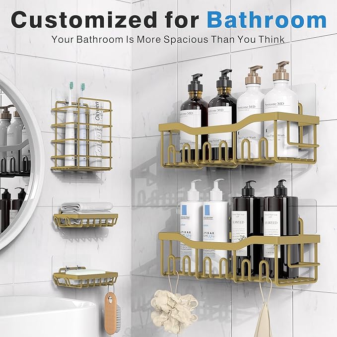 EUDELE 5-Pack Rustproof Stainless Steel Shower Caddy – No Drill Adhesive - Image 2