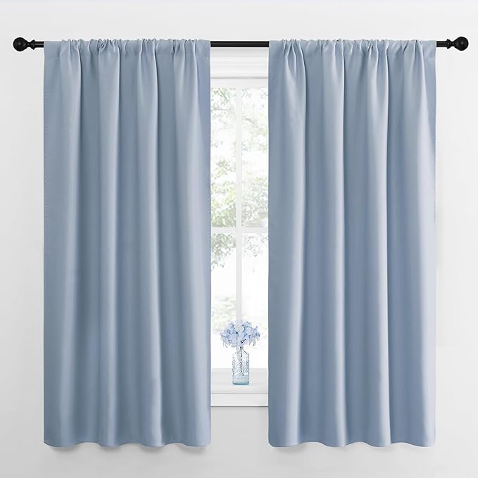 NICETOWN Kitchen Curtains, Short Blackout Drapes, Vintage Blue, Thermal by NICETOWN