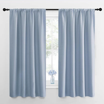 NICETOWN Kitchen Curtains, Short Blackout Drapes, Vintage Blue, Thermal by NICETOWN