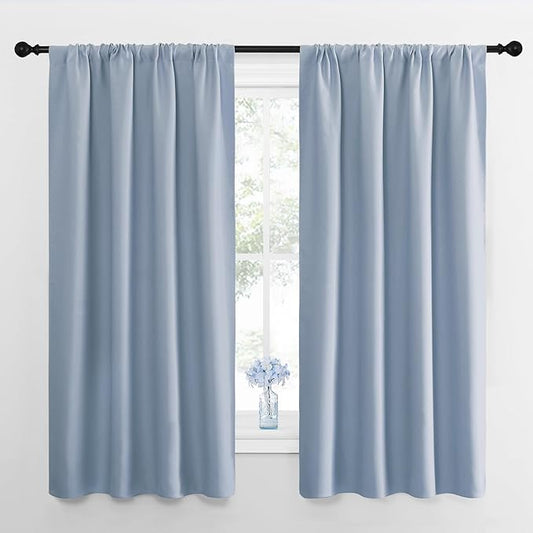 NICETOWN Kitchen Curtains, Short Blackout Drapes, Vintage Blue, Thermal by NICETOWN