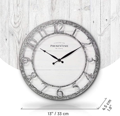 Presentime & Co 13" Farmhouse Series Wall Clock, Quartz Movement, Shiplap Style - Image 4