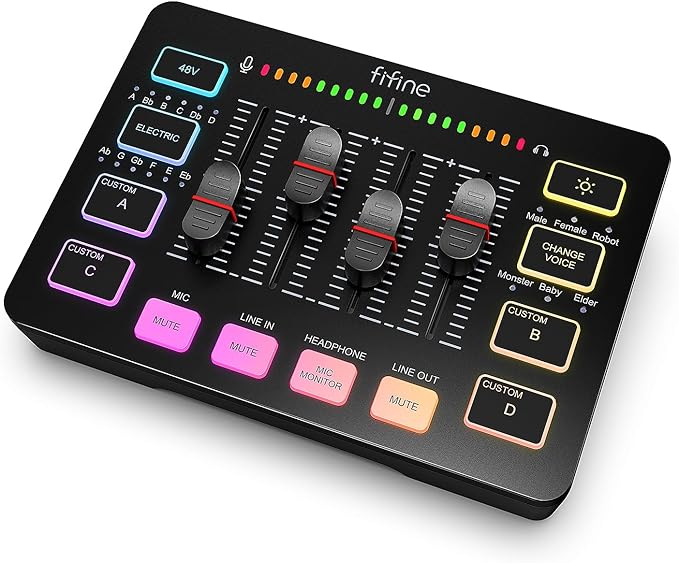 FIFINE Gaming Audio Mixer, Streaming RGB PC Mixer by FIFINE