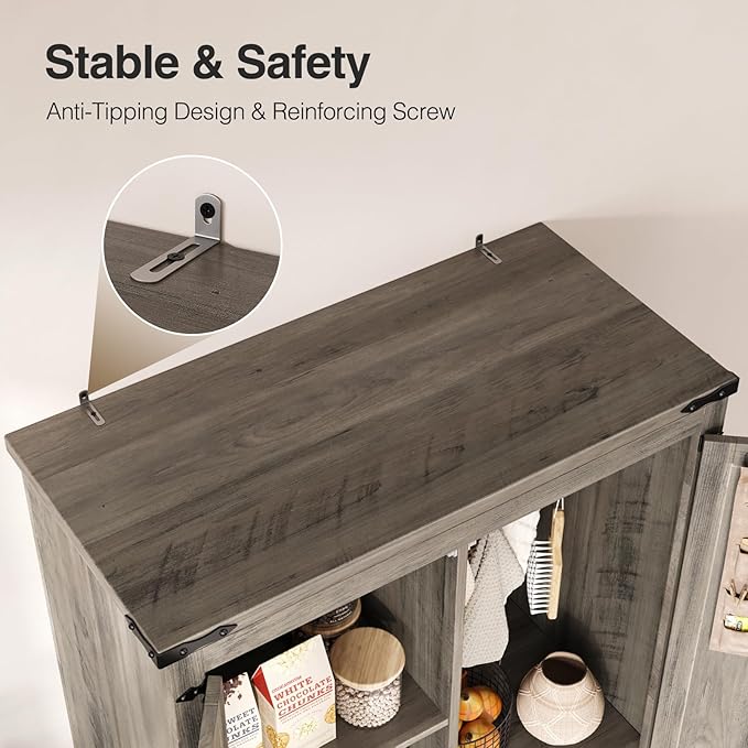 Tall Storage Cabinet with Adjustable Shelves, Farmhouse Pantry Organize with 2 - Image 6