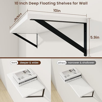 Axeman 30 Inch Floating Shelves | 10 Inch Deep White Wall Shelves Set of 2 | - Image 3