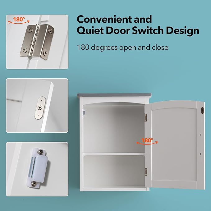 Bathroom Wall Cabinet 15 x 20 Inch Small Wall Cabinets Single Door Over Toilet - Image 5