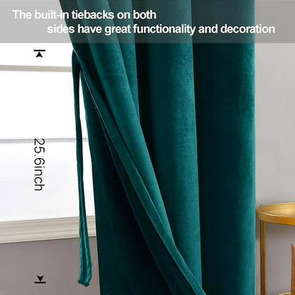 JIUZHEN Teal Velvet Curtains 96 inches Blackout Curtains - Image 3
