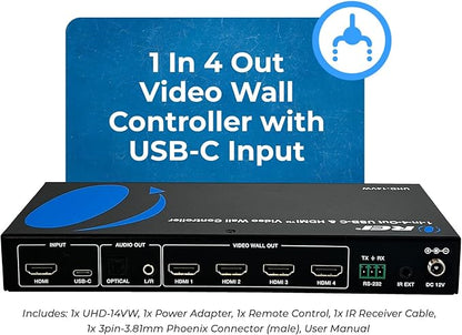 OREI 4K 2x2 HDMI or USB-C Video Wall Controller Processor Display Upto 4K 60hz - Image 2