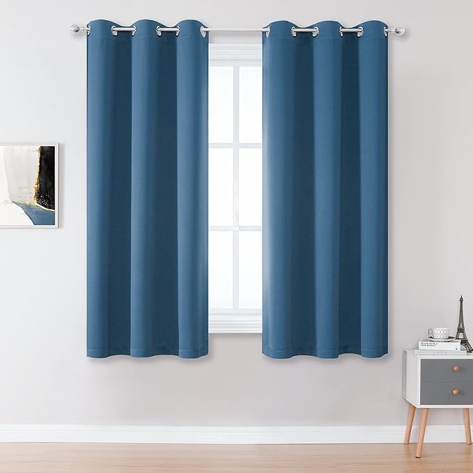 DUALIFE Midnight Grommet Room Darkening Curtains 34 x 54 Inches, 2 Panels by DUALIFE