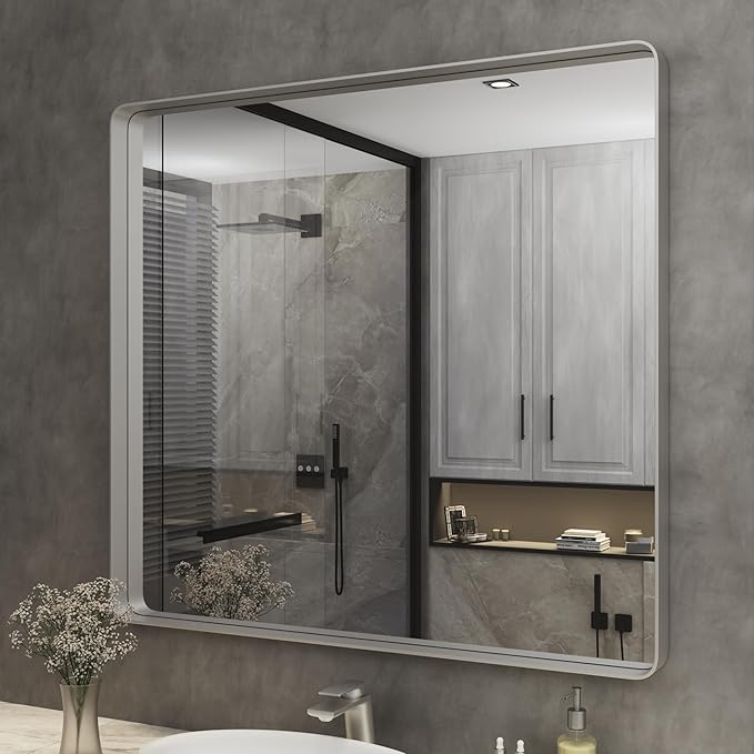 ISKM Silver Framed Mirror for Wal Bathroom Mirror for Wall 40" x 36" Matte by ISKM-IStillKeepMovin