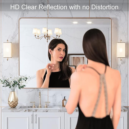 LOAAO 40”X30” Gold Bathroom Mirror, Rounded Rectangle Gold Frame Mirror - Image 2