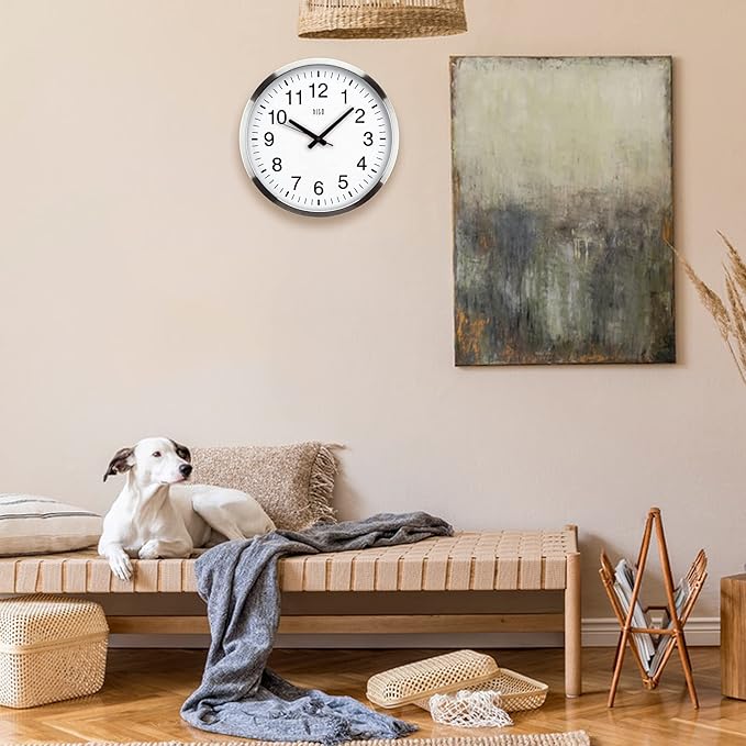 HITO 16" Silent Wall Clock Battery Operated Non Ticking Sweep Movement Glass - Image 6