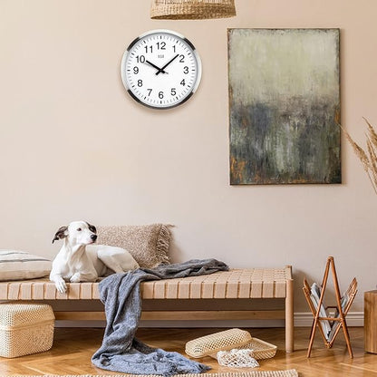 HITO 16" Silent Wall Clock Battery Operated Non Ticking Sweep Movement Glass - Image 6