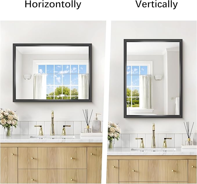 Black Bathroom Mirror, 18x24 Inch Rectangle Mirrors - Image 3