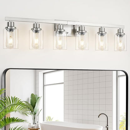 DIKAIDA Bathroom Vanity Light, 6-Light Nickel Modern Matte Wall Sconce Lighting - Image 8