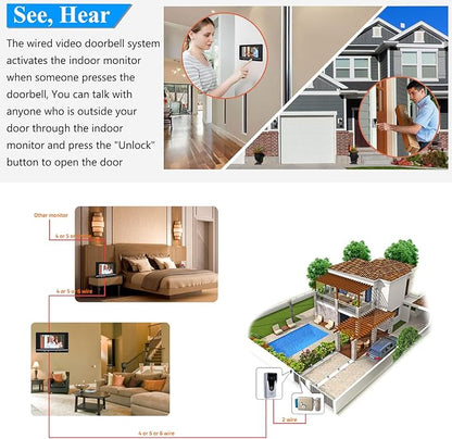 Wired Video Intercom System, 7 Inch Monitor and Aluminum Alloy Doorbell Camera - Image 2