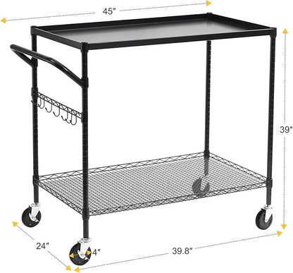WDT 2-Tier Utility Cart with Wheels, Metal Cart with 1000LBS Capacity, NSF - Image 5