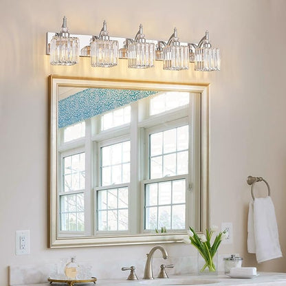 BBLLWJ Crystal Vanity Lights Chrome 5 Light Bathroom Light Fixtures Over Mirror - Image 6