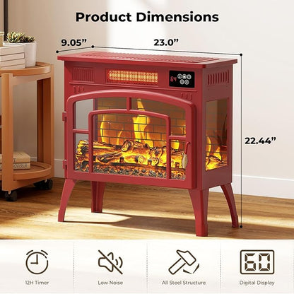 BREEZEHEAT Electric Fireplace Stove-Freestanding Fireplace Heater w/ 3D Flame - Image 7