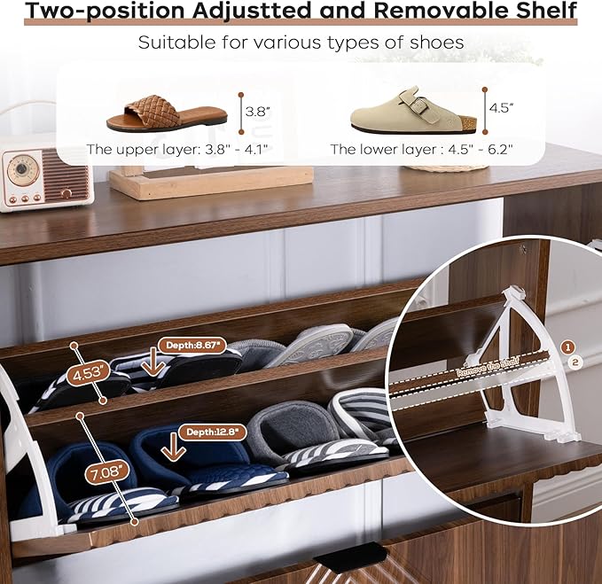 Shoe Cabinet Storage, Farmhouse Freestanding Organizer - Image 4