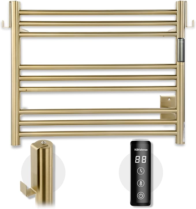K&KALONZO Towel Warmer for Bathroom, Wall-Mounted 9-Bar Heated Towel Rack by KKALONZO