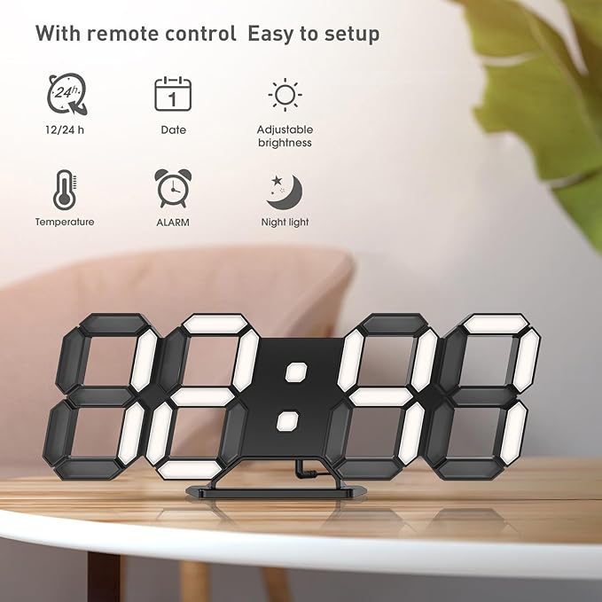EDUP HOME 3D LED Clock Desk Alarm Clock Wall Clock - Image 6