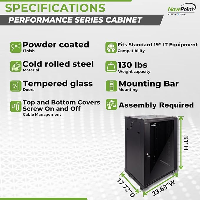 NavePoint 15U Server Cabinet Wall Mount Rack Enclosure - Image 4