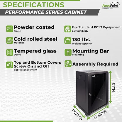 NavePoint 15U Server Cabinet Wall Mount Rack Enclosure - Image 4