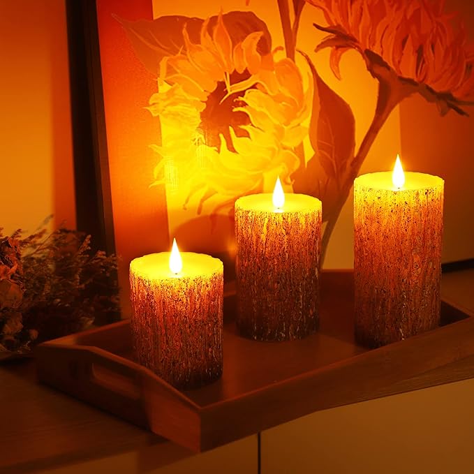 Flameless Candles Battery Operated Pillar Pine Effect Real Wax Flickering 3D - Image 6