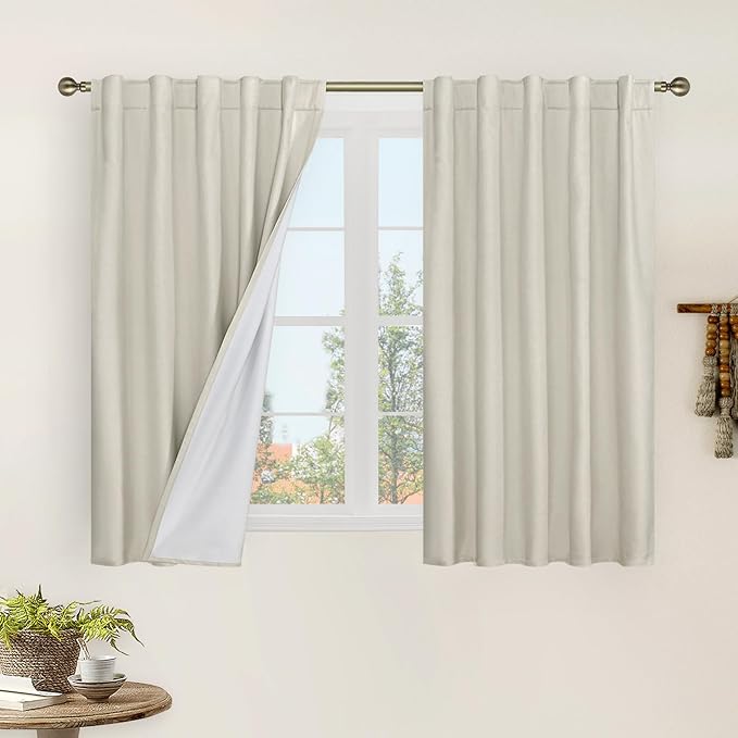 LAMIT Natural 100% Blackout Linen Curtains, 45 Inches Linen Textured Thermal by LAMIT
