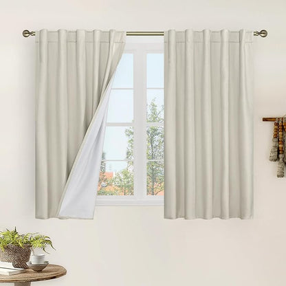 LAMIT Natural 100% Blackout Linen Curtains, 45 Inches Linen Textured Thermal by LAMIT