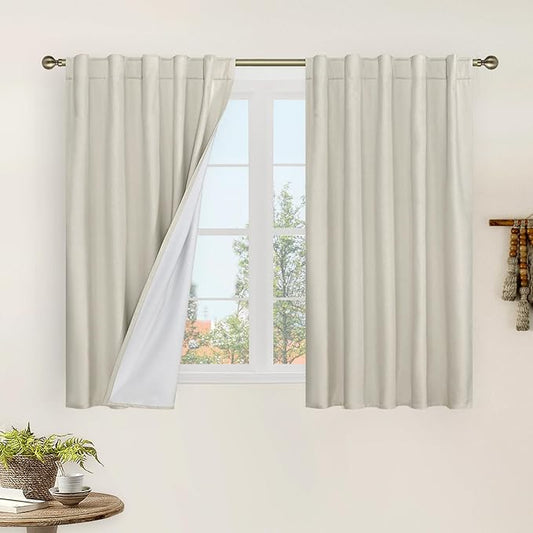 LAMIT Natural 100% Blackout Linen Curtains, 45 Inches Linen Textured Thermal by LAMIT