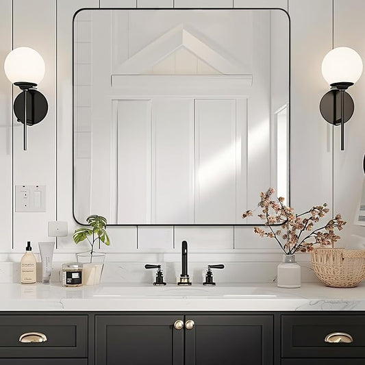 ANDY STAR Square Wall Mirror for Bathroom, 24”x24” Matte Black Bathroom Mirror by ANDYSTAR