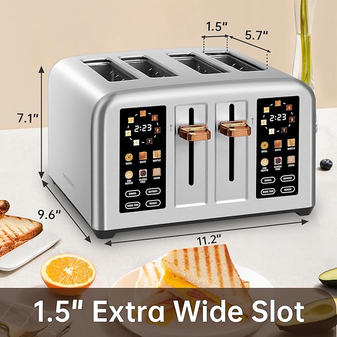 SEEDEEM Toaster 4 Slice, Stainless Steel, Touch Screen - Image 2
