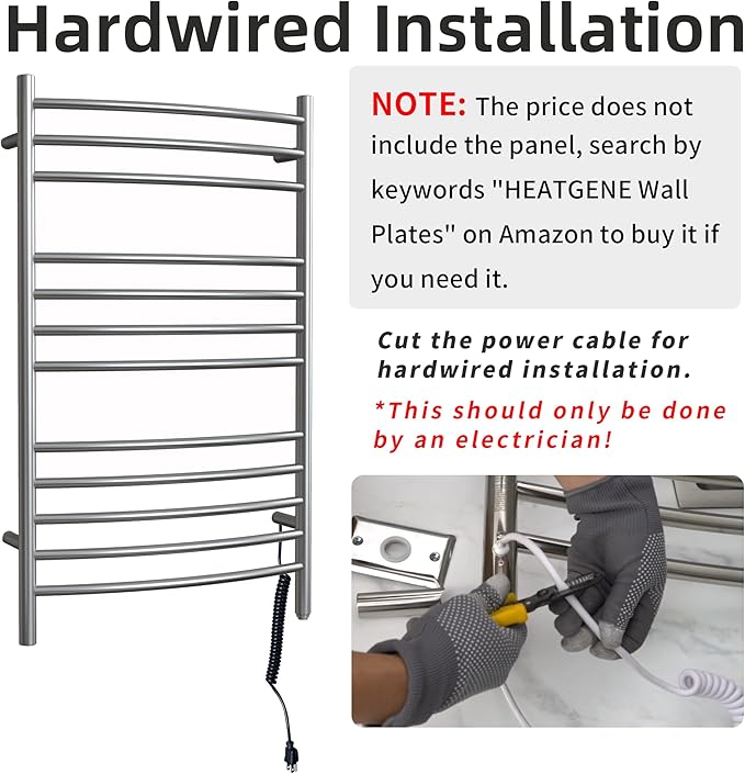 HEATGENE Towel Warmer Gun Grey, Electric Hot Towel Rails, Wall-Mounted Large 12 - Image 5