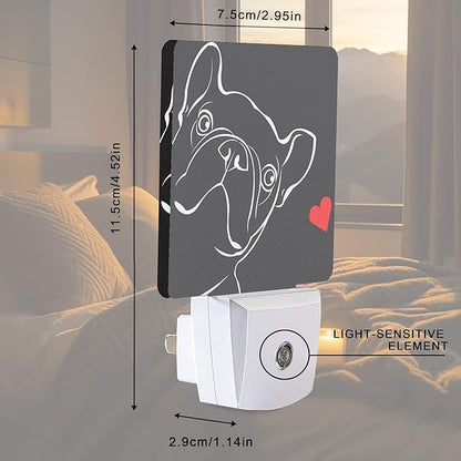 Smoaffly French Bulldog Dog red Heart Night Light Plug-in LED Nightlights Auto - Image 4