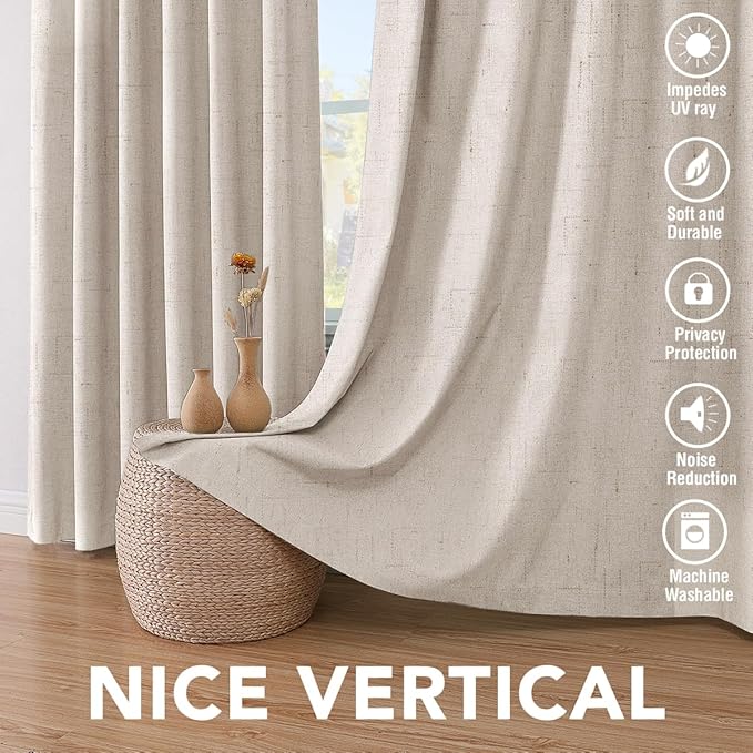 H.VERSAILTEX Primitive Linen Curtains 100% Blackout Curtain Drapes Burlap - Image 7