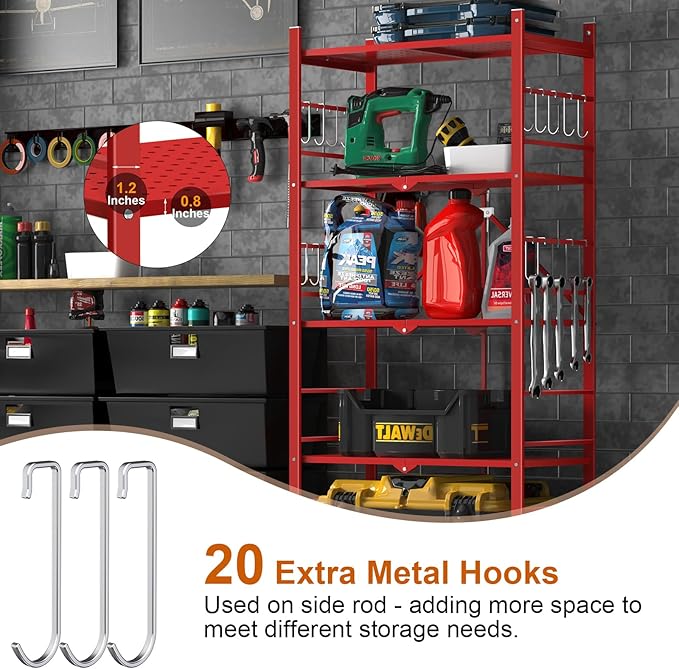 Storage Shelves with 20 Hooks, 5-Tier Foldable Shelves - Image 4